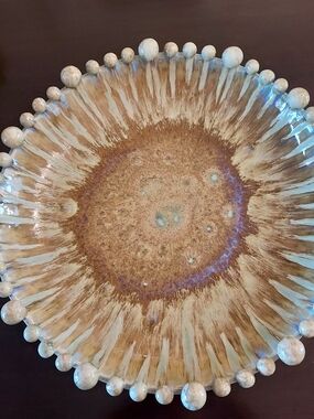 Handcrafted Ceramic Decorative Bowl in Brown, Green and Cream. 14"